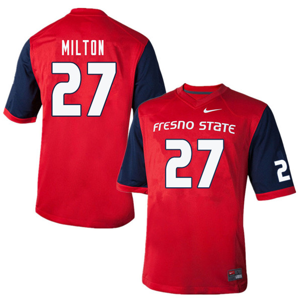 Men #27 Ka'Lonn Milton Fresno State Bulldogs College Football Jerseys Sale-Red